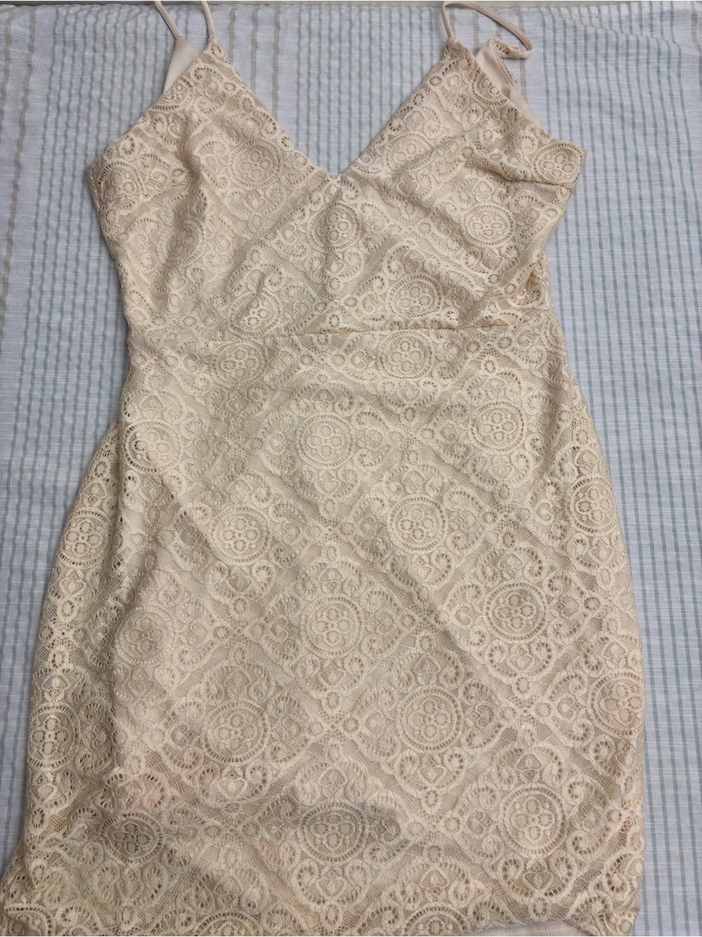 VENUS Cream Crochet Lace Midi Slip Dress with V-Neck